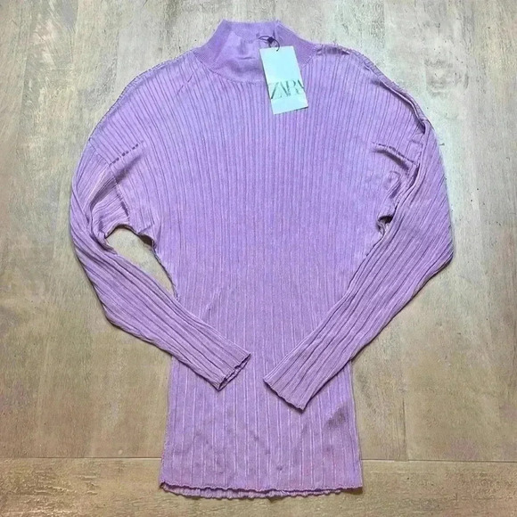 Zara purple silky turtleneck, size Small, NWT - Picture 1 of 5